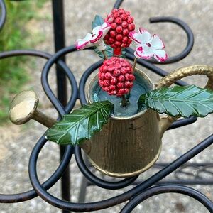 Cute Little Brass and Enamel Vintage Watering Can